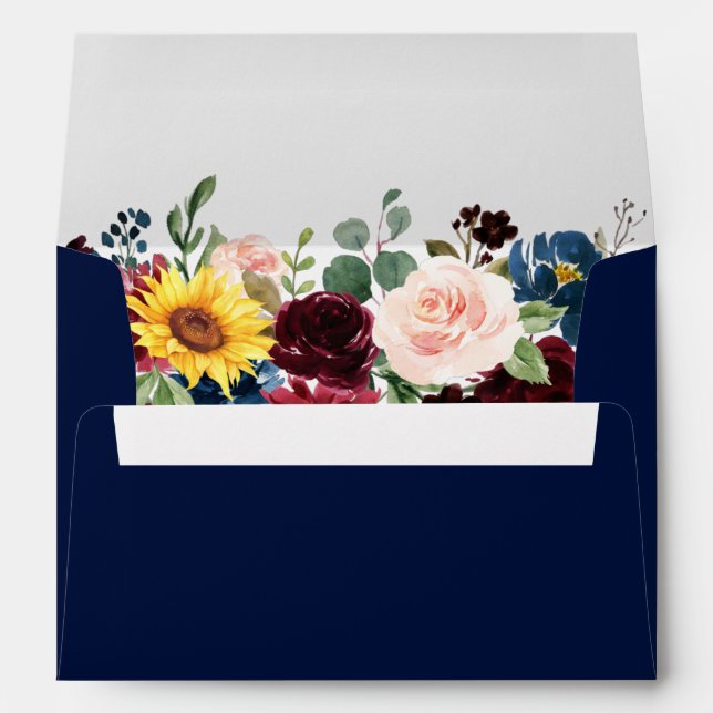 Enveloppe Aquarelle Mixte Floral Mariage Bleu (Dos (Bas))