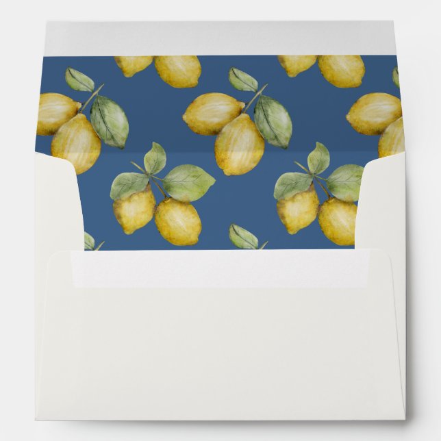 Enveloppe Aquarelle moderne Citrons Bleu & Jaune Mariage (Dos (Bas))