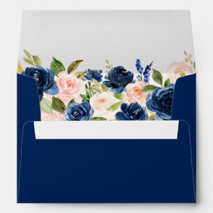 Enveloppe Aquarelle moderne Classique Bleu rose Mariage Flor