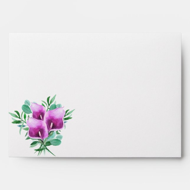 Enveloppe Aquarelle moderne violet Calla Lily Mariage (Devant)