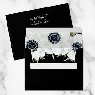 Enveloppe Aquarelle noir blanc floral lin
