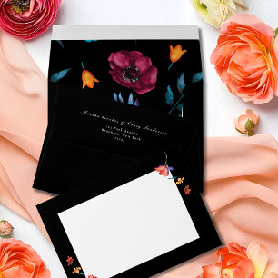 Enveloppe Aquarelle noire Mariage Fleur mexicaine Fiesta