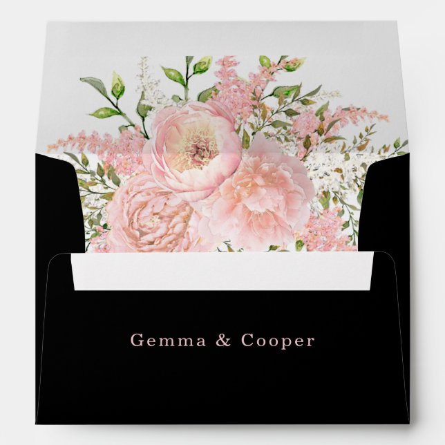 Enveloppe Aquarelle noire rose noir Mariage floral personnal (Dos (Bas))