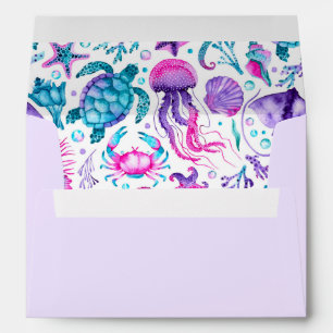 Enveloppe Aquarelle Océan Créatures sous la mer Anniversaire