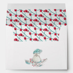 Enveloppe Aquarelle Oiseau d'hiver Holly Jolly Noël