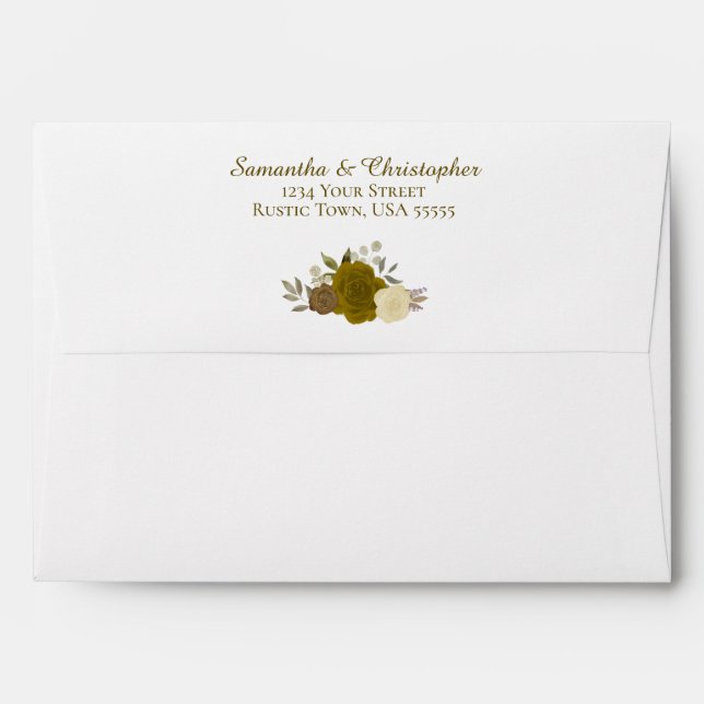 Enveloppe Aquarelle or et jaune Floral Mariage élégant (Dos (Haut rabat))