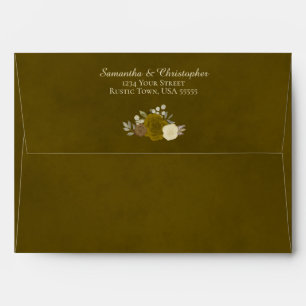 Enveloppe Aquarelle Or foncé Floral Mariage élégant