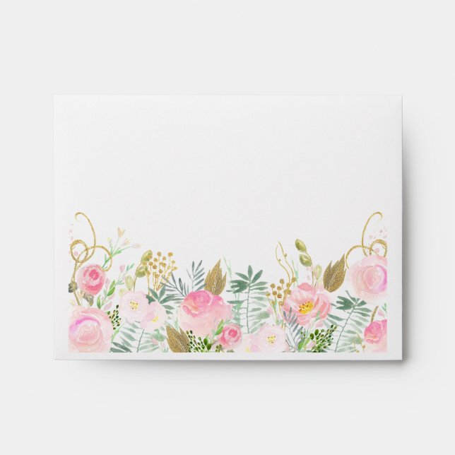 Enveloppe Aquarelle or rose pâle Mariage d'armature florale (Devant)