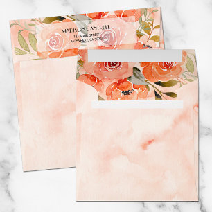 Enveloppe Aquarelle Orange Floral Carré
