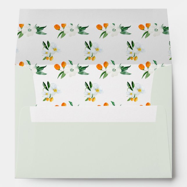 Enveloppe Aquarelle Orchidées blanches et Kumquats Mint Gree (Dos (Bas))