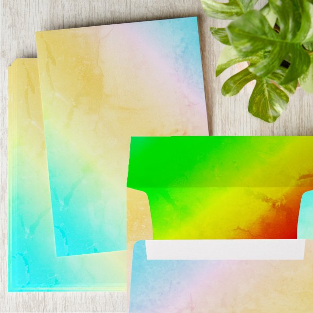 Enveloppe Aquarelle Pastel Stripes Bleu Orange Vert Jaune (Watercolor Pastel Stripes Blue Orange Green Yellow Envelope
)