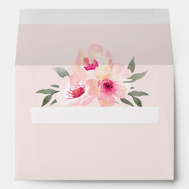 Enveloppe Aquarelle peinte Mariage rose flou (Dos (Bas))