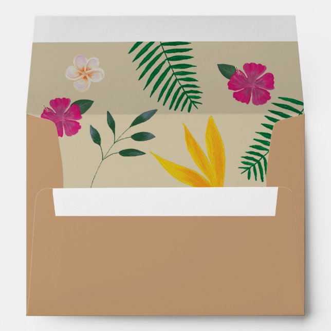Enveloppe Aquarelle Plage de Fleur Tropicale Mariage côtier (Dos (Bas))