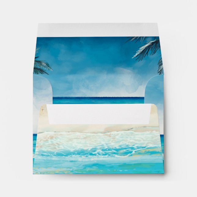 Enveloppe Aquarelle Plage Océan bleu (Dos (Bas))