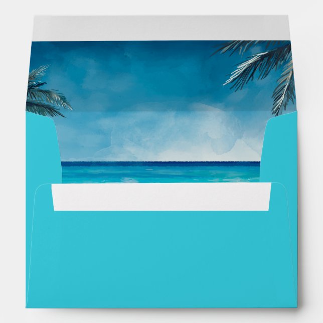 Enveloppe Aquarelle Plage Océan bleu (Dos (Bas))