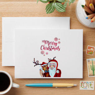 Enveloppe Aquarelle riant Père Noël Rudolf Cof souriant