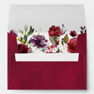 Enveloppe Aquarelle romantique Bourgogne Rouge Blush Rose Fl