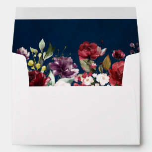 Enveloppe Aquarelle romantique Bourgogne Rouge Marine Floral