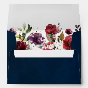 Enveloppe Aquarelle romantique Bourgogne Rouge Marine Floral