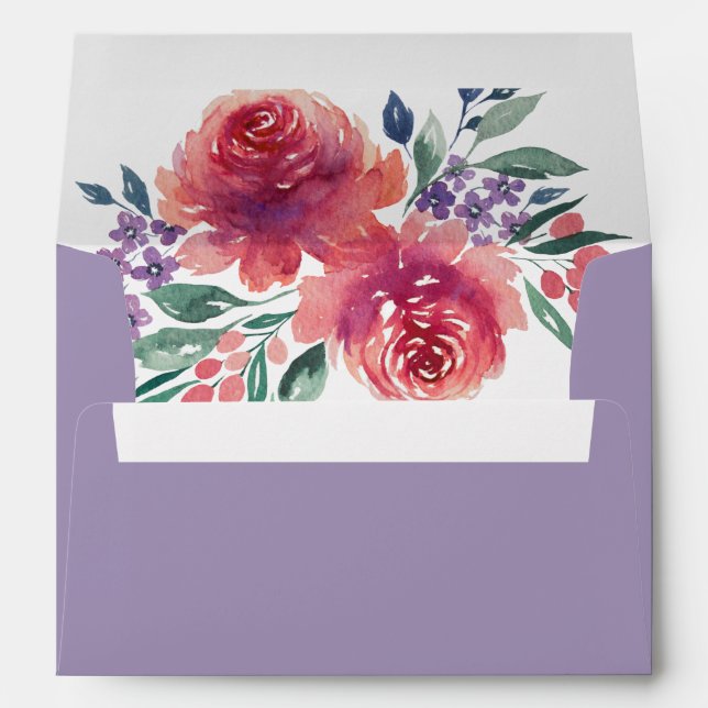 Enveloppe Aquarelle romantique violet Mariage floral (Dos (Bas))
