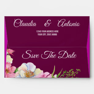 Enveloppe Aquarelle Rose Bleu Fleurs Mariage Enregistrer La