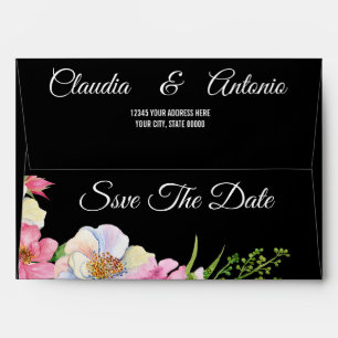 Enveloppe Aquarelle Rose Bleu Fleurs Mariage Enregistrer La