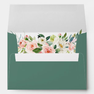 Enveloppe Aquarelle rose bleu vert floral