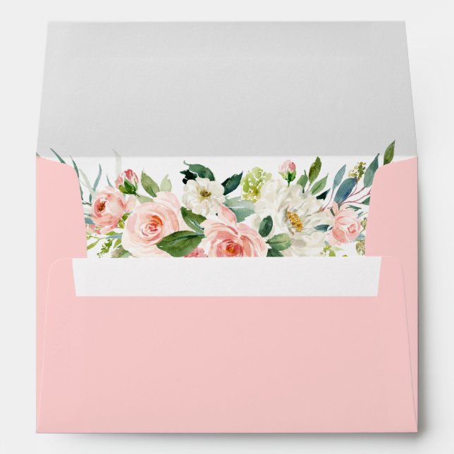 Enveloppe Aquarelle Rose Blush Floral Vert (Dos (Bas))
