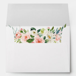 Enveloppe Aquarelle rose Blush Floral Vert Blanc