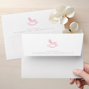 Enveloppe Aquarelle rose Cheval Rocheux Auto-Adressé