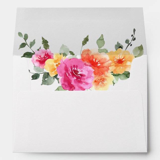 Enveloppe Aquarelle rose clair Mariage Fleurs orange (Dos (Bas))