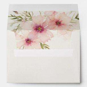 Enveloppe aquarelle rose cosmos fleurs adresse mariage