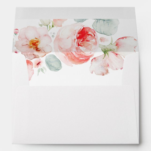 Enveloppe Aquarelle rose douce Fleurs Élégantes (Dos (Bas))