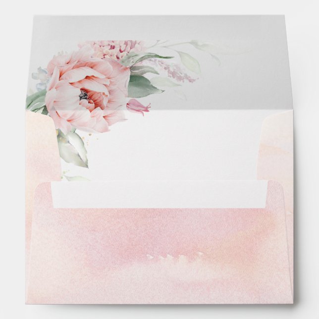 Enveloppe Aquarelle rose douce Fleurs et verdure Élégant (Dos (Bas))