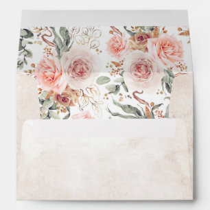 Enveloppe Aquarelle rose douce Fleurs Motif Botanique