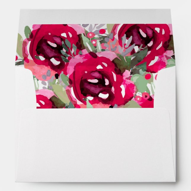 Enveloppe Aquarelle rose Fleurs de Jardin (Dos (Bas))