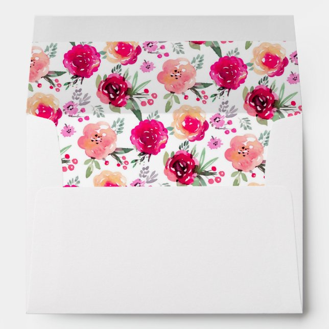 Enveloppe Aquarelle rose Fleurs de Jardin (Dos (Bas))