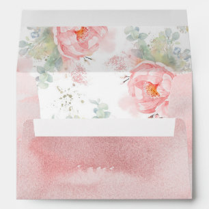 Enveloppe Aquarelle rose Fleurs élégantes Pastel doux