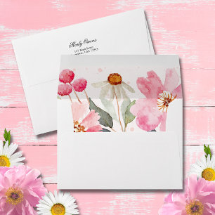 Enveloppe Aquarelle rose Floral avec retour gratuit Adresse