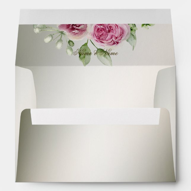 Enveloppe Aquarelle rose Floral Frame Bronze brillant (Dos (Bas))