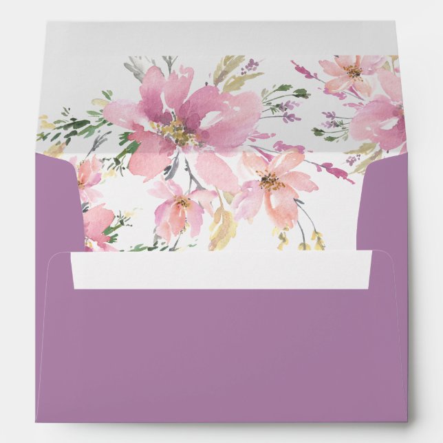 Enveloppe Aquarelle rose Lavande Mariage Floral (Dos (Bas))