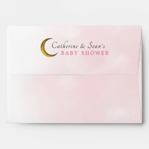 Enveloppe Aquarelle rose lune or C'est un Baby shower fille