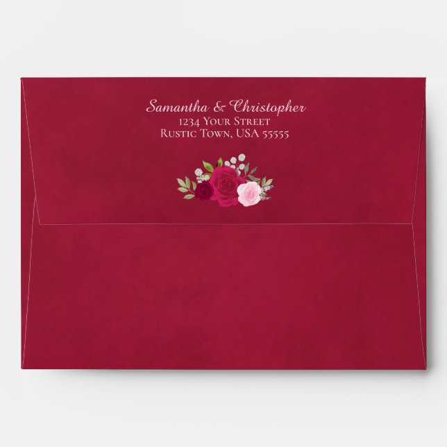 Enveloppe Aquarelle rose magenta Floral Mariage élégant (Dos (Haut rabat))