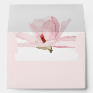 Enveloppe Aquarelle rose Magnolia Mariage floral
