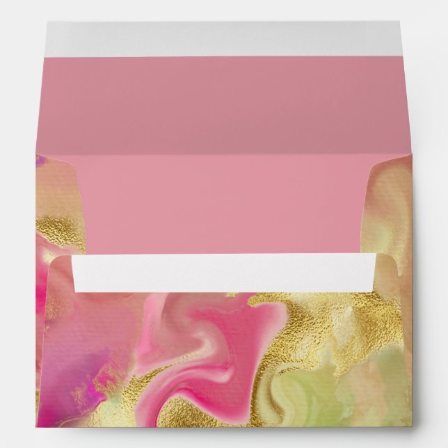 Enveloppe Aquarelle rose, or et marbre jaune (Dos (Bas))