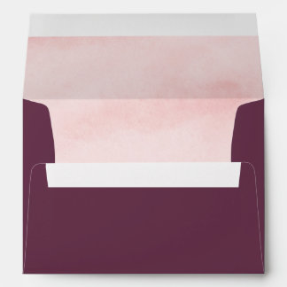 Enveloppe Aquarelle rose pâle et Mariage bordeaux
