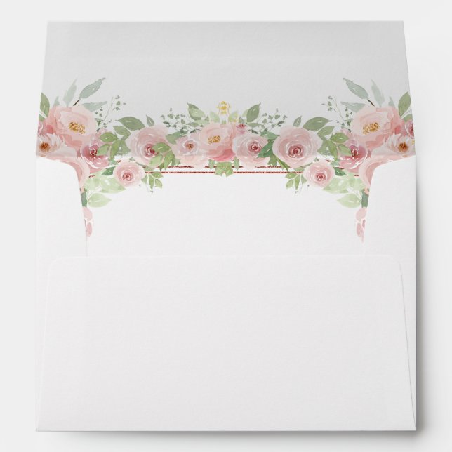 Enveloppe Aquarelle rose pâle Parties scintillant florale Qu (Dos (Bas))