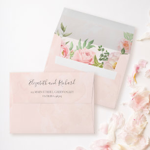 Enveloppe Aquarelle rose pâle Vert floral