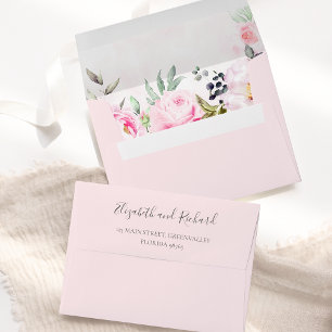 Enveloppe Aquarelle rose pâle Vert floral