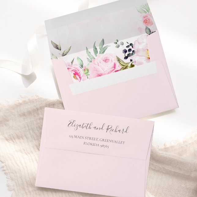 Enveloppe Aquarelle rose pâle Vert floral (Créateur téléchargé)